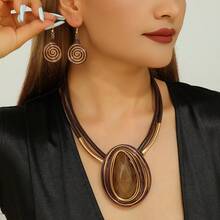 Vintage Fashion Exaggerated Water Drop Resin Colorful Necklace - Brown - View 1