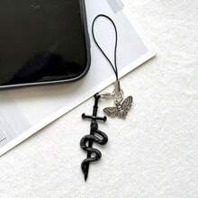1pc Halloween Gothic Vintage Moth Snake Wrap Cross Phone Chain Decoration, Party Favor Small Gift - Multicolor - View 6