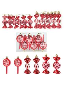 6pcs Christmas Candy Decor Set, Christmas Lollipop Hanging Ornaments, Plastic Lollipop Pendants Can Be Hung On Christmas Tree, With Gold Ribbon, Suitable For Christmas Party Decoration And Home Gathering Scene - Multiple Styles - View 8