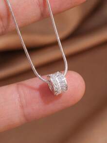 1pc Gold/Silver European Style Lucky Cylinder Necklace For Women, Fully Pave Trapezoid Zirconia Snake Chain, Commute Date Daily Versatile, Minimalist Premium European Style Accessory - Necklace - View 2