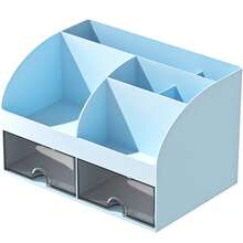 1pc Desktop Organizer With 6 Compartments And 2 Drawers, Plastic Makeup Organizer, Desktop Pen Holder, Suitable For School, Home, Office Supplies Desktop Organization - Multicolor - View 9