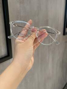 1對女款透明圓框個性藝術極簡日常通勤穿搭平光眼鏡 - 無色 - 查看 2