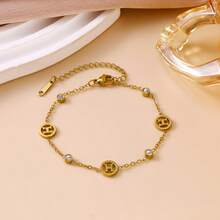 Stainless Steel 18K Gold Plated H Letter Necklace Bracelet Earrings Set Collarbone Chain - Gold - View 6