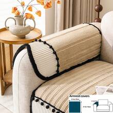 ALPLUME 1pc Asymmetrical Wavy Edge Pom Pom Design Sofa Cover, Soft And Comfortable Fabric, All-Season Universal Sofa Pad, Non-Slip, Wear-Resistant, Pet-Friendly, Short Plush, European Luxury Style, High-End, Timeless, Suitable For Living Room, Bedroom, Office And Other Occasions, Providing Warmth And Comfort For Home Decor - Khaki - View 15