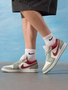 Men's AIR JORDAN 1 LOW Basketball Shoes, Cushioned Basketball Shoes For On-Court Games And Training, 553558-133 - Sail White/Stone Red/Horizon Green - View 5