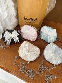 Fashionable Girl Pearl Shell Bag, Zipper Closure Chain Mini Bag, Bowknot Decor Coin Purse Crossbody Small Bag, Suitable For Outings, Birthday Parties And Daily Use - B - View 2