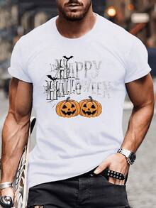 Pumpkin Bats Happy Halloween Print T-Shirt, T-Shirts For Men, Casual Short Sleeve T-Shirt For Summer 8QWS - White - View 6