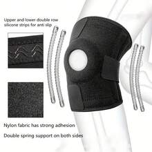 1 pieza Rodillera deportiva de talla grande, manga de rodilla con compresión de resorte y correa ajustable para senderismo, protección de la rótula - Negro - Ver 16
