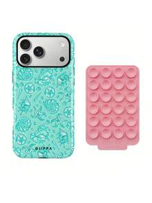 GIIPPA 1件暖橘色與粉橘色海洋元素圖案設計手機殼，適用於Phone 17 Pro Max，附粉色吸盤，相容於Phone 16 Pro Max、15 Pro Max、14 Pro Max，韓系高端時尚趣味手機殼，相容於11/12/13/14/15/16 Pro Max Plus，優雅設計適合男女使用，聖誕節、情人節、復活節、婚禮季與生日送給女友的完美禮物！ - 淺綠色 - 查看 3