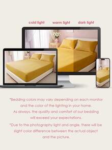 2/3pcs Solid Color Fitted Sheet Mattress Protector Mattress Cover Deep Pocket Bed Sheet Soft Breathable Suitable For All Bed Sizes Twin/Full/Queen/King 9-12inch/25cm Deep Pocket Machine Washable Mustard Yellow - Mustard Yellow - View 8