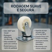 Jogo Kit 4 Rodinha 2Polegadas 50mm Giratório Nylon Rodízio S/freio 200kg - roda branca - Visão 3