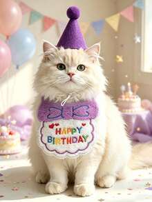 2pcs Cute Pet Birthday Party Set, Embroidered Bib And Adjustable Pom Pom Cone Hat, Pet Photography Props Accessories, Suitable For Small And Medium Cats And Dogs, 6 Colors Available, Cat And Dog Birthday Decoration Supplies - Multicolor - View 14