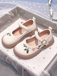 1 par de zapatos bordados estilo chino para niñas, zapatos vintage adecuados para uso diario, actuaciones, combinar con hanfu, para niños de 3 a 12 años - Beis - Ver 1