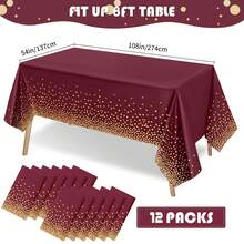 1/3/6/10pcs Polka Dot Disposable Tablecloth, 54 X 108 Inch Waterproof Plastic Tablecloth, White Background With Gold Polka Dot Rectangular Table Cover, Suitable For Picnic, Birthday, Party, Back To School - Gold Dots On Burgundy Background - View 9