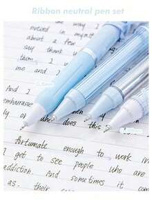 4pcs Soft Ribbon Gel Pen Set, Ballet Pen Style, 0.38mm/0.5mm Ballpoint Tip, Quick-Dry Black Ink, Smooth Writing, Back To School Gift - Multi Colors - View 3