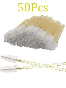 300/100/150/50/1pc Crystal Eyelash Brush Eyebrow Brush, Mascara Wand Eyelash Brush | Eyelash Extension Brush Head, Essential Eye Makeup Tool, Gold - Gold - View 7