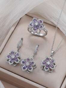 Rotatable Stress Relief Series, Cute Redbud Flower Design Jewelry Set, Earrings & Rings, Suitable For Parties, Holidays, Birthdays, Romantic Surprise - Multicolor - View 6