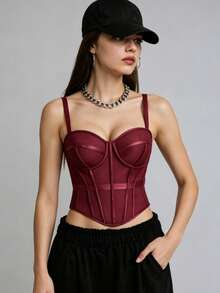 Women's Classic Spaghetti Strap Design Shaping Fishbone Corset Camisole - Red - View 4