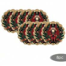 2/4/6/8pcs 14 Inch Diameter Christmas Placemats, Red Nutcracker Round Flower Shape Table Decor Suitable For Christmas Day Kitchen Dining Room Decoration - Multicolor - View 17