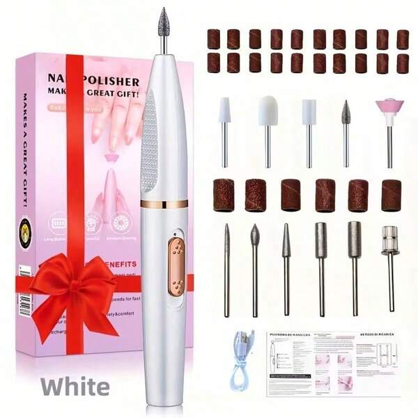 Portable New Nail File Machine With 11 Polishing Heads And 20 Sanding Rings, Nail Grinder For Manicure, Polishing Pen, Travel Salon And Home Use, 300mAh