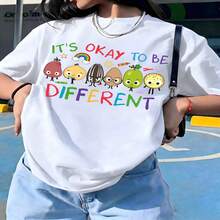 Retro, Vintage, Streetwear, Aesthetic, Cat Lovers, 100% Cotton, Oversized, Soft Breathable, Casual Crewneck, Short Sleeve Top, Summer Vibes, Edgy, Romantic - 白色 - 查看 6