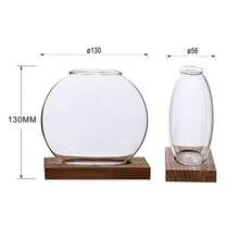 2pcs Desktop Round Glass Planter With Wooden Stand, Suitable For Small Hydroponic Plant Propagation, Home Office Decor, Brown Home Decor Room Decoration Glass Vase - 1PC - View 4