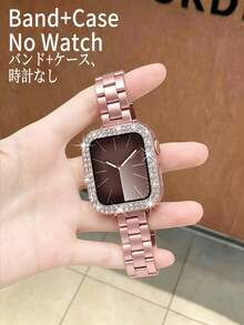 適用於 Ultra 3/2/1 SE/S10/S9/S8/S7/S6/S5/S4/S3/S2/S1，粉色 14mm 窄版時尚年輕女性風格粉色金屬錶帶與 2 合 1 錶殼膜一體式保護殼，防撞防刮防塵保護套，粉色不鏽鋼智慧手錶錶帶 38mm 40mm 41mm 44mm 45mm 46mm，派對、夏季海灘活動、日常、婚禮，男女通用配件，送給朋友的禮物，夏季不鏽鋼飾品 - 粉色 - 查看 8