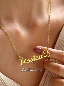 Collar de acero inoxidable personalizado con nombre para mujer, collar de cadena de caja dorada con fuente personalizada, regalo de joyería para novia, familia - Oro - Estilo 4 - Ver 2