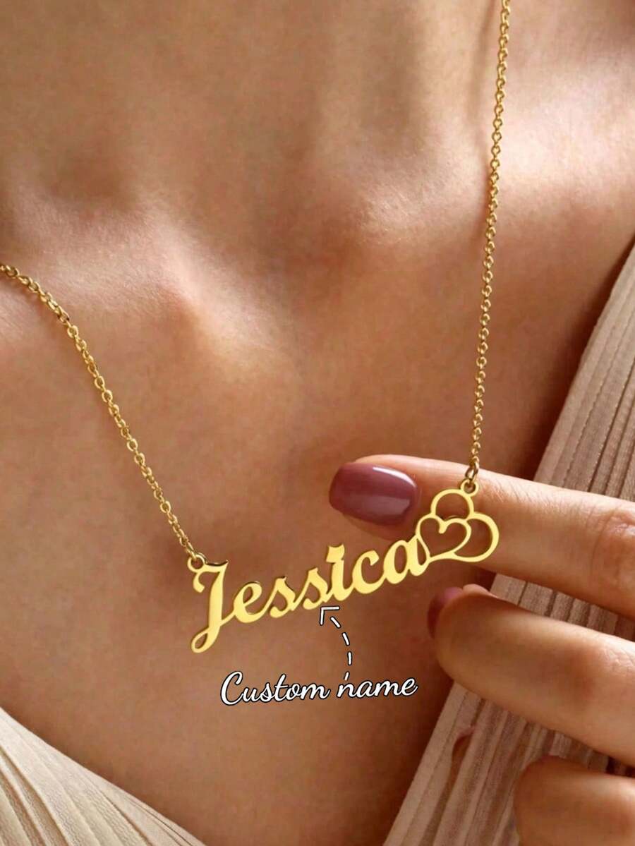Collar de acero inoxidable personalizado con nombre para mujer, collar de cadena de caja dorada con fuente personalizada, regalo de joyería para novia, familia
