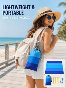 Extra Large High-Quality Anti-Sand Beach Blanket - Durable Polyester Lightweight Outdoor Mat Suitable For Camping, Hiking, Picnics, Beaches And Pools - Machine Washable All Season With Storage Bag - Multicolor - View 11