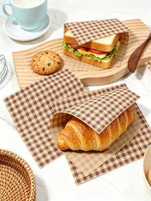 200/100/50 Blatt braunes kariertes fettabweisendes Wachspapier, geeignet zum Backen, Picknick, Brotkorb-Auskleidung, Sandwich, Kekse, Brot, Burger, ölresistente Verpackung - Verschiedenfarbig - Übersicht 5
