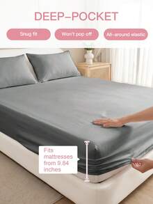 2/3pcs Solid Color Fitted Sheet Mattress Protector Cover, Deep Pocket Bed Sheet, Soft & Breathable, Suitable For All Bed Sizes - Twin, Full, Queen, King, 9-12 Inches/25cm Deep Pocket, Machine Washable, Gray - Grey - View 4