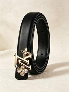 Cinturón elegante de mujer con hebilla de letra, material de PU, cinturón ajustable para la cintura, adecuado para vestidos y uso diario - Multicolor - Ver 3