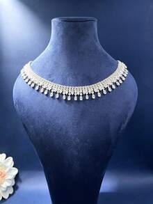 1 Set Luxury Fashion Zirconia Necklace, Earrings, Bracelet, Ring 4-Piece Jewelry Set For Women, Bridal Wedding Evening Party Formal Engagement High-End Jewelry - Silver - View 2