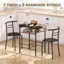 3-Piece Dining Set, Kitchen Table And 2 Chairs With Shelf, Living Room, Black Marble Look - 黑色 - 查看 4