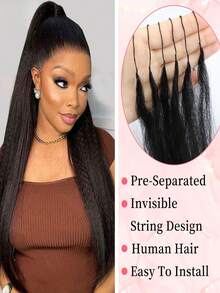 Kinky Straight Human Crochet Hair Miracle Knots Hair Crochet Human Hair Bundles 24 Inch 50g Pre-Separated Feather Crochet Human Hair Natural Yaki Straight Texture Extensions - SNatural - View 3