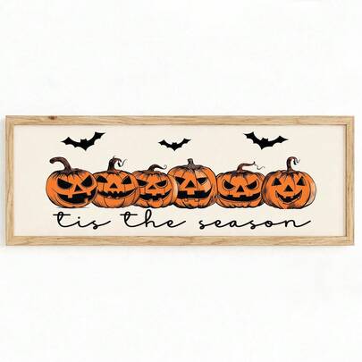 1pc Frameless Fall Funny Pumpkin Canvas Poster, Cute Halloween Wall Art Decor For Bedroom, Dorm Essentials, Funky Vintage Prints For Back To School, College Room