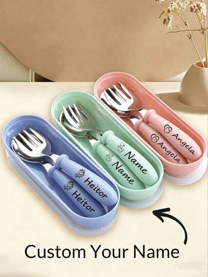 1 Set Personalized Cutlery Set, Customized Spoon - Customized Name Engraved Spoon & Fork Set - Stainless Steel Cutlery Set, Stainless Steel Fork, Baby Shower Gift, Newborn Essentials