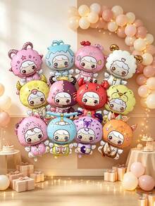 6pcs 85cm 12 Zodiac Cartoon Foil Balloons, Suitable For Birthday Party Decoration Balloons (No String, Randomly Sent) - View 1