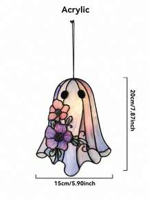 1pc Acrylic Ghost Flower Hanging Decor, Floral Acrylic Pendant Decoration, Window Hanging Ornament, Bohemian Gothic Wall Hanging, Personalized Decorative Accessory, Witchy Room Decor, Pastoral Home Decor, Suitable For Plants And Windows, Halloween Decor, Fall Decor, Room Decor - Multicolor - View 8
