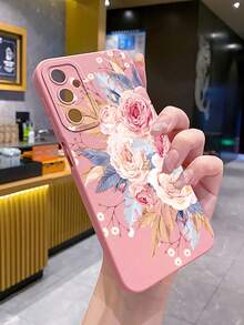 1pc Large Flower Camera Anti-Drop Phone Case UV Printed Compatible With Samsung/Galaxy/ Android Models - Pink - View 4