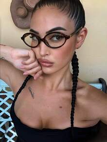 1pc Women's Oval Small Oval Frame Personalized Street Style Concave Transparent Glasses, Summer Study Accessory, Women's Eyewear Accessory - Leopard - View 4