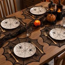 1pc Halloween Black Lace Spider Web Round Placemat, Polyester Knitted Waterproof Table Mat, Perfect For Spider Theme Western Dining, Heat-Resistant Non-Slip Table Mat, Restaurant Kitchen Home Dining Table Decor, Halloween Ghost Party Gathering Dinner Table Arrangement, Fireplace Decor, Holiday Photography Props, Holiday Gift - Multi-color - View 5