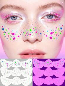 3pcs Y2K Neon Freckle Tattoo Sticker Set, Colorful Star, Moon & Heart Pattern Face Stickers, Waterproof Neon Freckle Stickers For Music Festivals, EDM Parties & Party Makeup - Multicolor - View 13