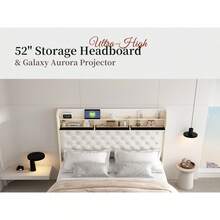 SIBEDS Queen Led Bed Frame With Galaxy Aurora Star Projector, Full Size Platform Bed With 2 Removable Storage Drawers, 52"   Crystal Button Tufted Upholstered Headboard King Bed With Charging Station, Noise Free, No Box Spring Needed, PU White - 聚氨酯白 - 查看 10