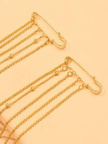 1pc New Multi-Layer Fine Chain Brooch, Niche Design, Light Luxury, Fashion Versatile Suit Coat Decoration Tassel Brooch - Gold - View 4