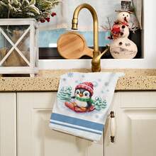 2/4/48pcs Christmas Series Ski Penguin Pattern Printed Kitchen Towels - Super Soft, Highly Absorbent Polyester Dish And Hand Towels, Perfect For Holiday Decor, Kitchen Decor, Party Decor - Multicolor - View 5