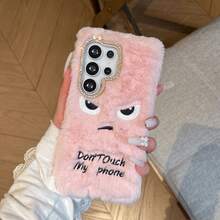 Personalized Embroidered Funny Angry Expression Plush Phone Case Compatible With Apple 17 Pro Max/ 16 Pro Max/ 15 Pro Max/ 14/ 13 Pro/ 12/ 11 Women's Protective Cover Autumn/Winter Note: This Is Not Animal Fur - Pink - View 2