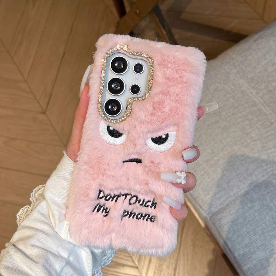 Personalized Embroidered Funny Angry Expression Plush Phone Case Compatible With Apple 17 Pro Max/ 16 Pro Max/ 15 Pro Max/ 14/ 13 Pro/ 12/ 11 Women's Protective Cover Autumn/Winter Note: This Is Not Animal Fur