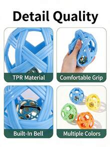 Openwork Bell Ball For Cats And Dogs – Cat And Dog Toy Bell Ball – TPR Bite-Resistant, Sound-Making Pet Bell Toy Ball - Multicolor - View 3